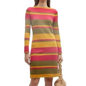 NWT Frances Valentine Phoebe Striped Long Sleeve Knit Dress XS in Olive Multi